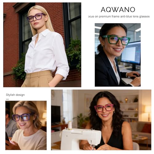 AQWANO Stylish Oversized Reading Glasses for Women Fashion Designer Readers Blue Light Square Computer Glases with Spring Hinge, Purple 2.5 - Image 3