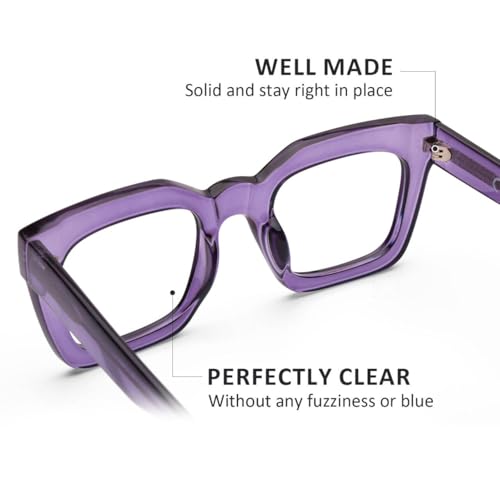 AQWANO Stylish Oversized Reading Glasses for Women Fashion Designer Readers Blue Light Square Computer Glases with Spring Hinge, Purple 2.5 - Image 4