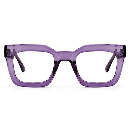 AQWANO Stylish Oversized Reading Glasses for Women Fashion Designer Readers Blue Light Square Computer Glases with Spring Hinge, Purple 2.5 - Image 1