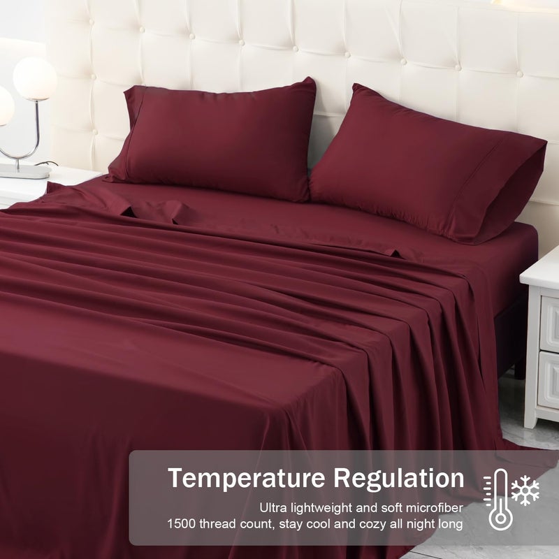 MICORAL Full Bed Sheets Set  Soft Breathable Bedding Sheet Set  Sheets Set with 16"" Deep Pocket Design (4 Pieces  Full  Wine Red) - Image 2