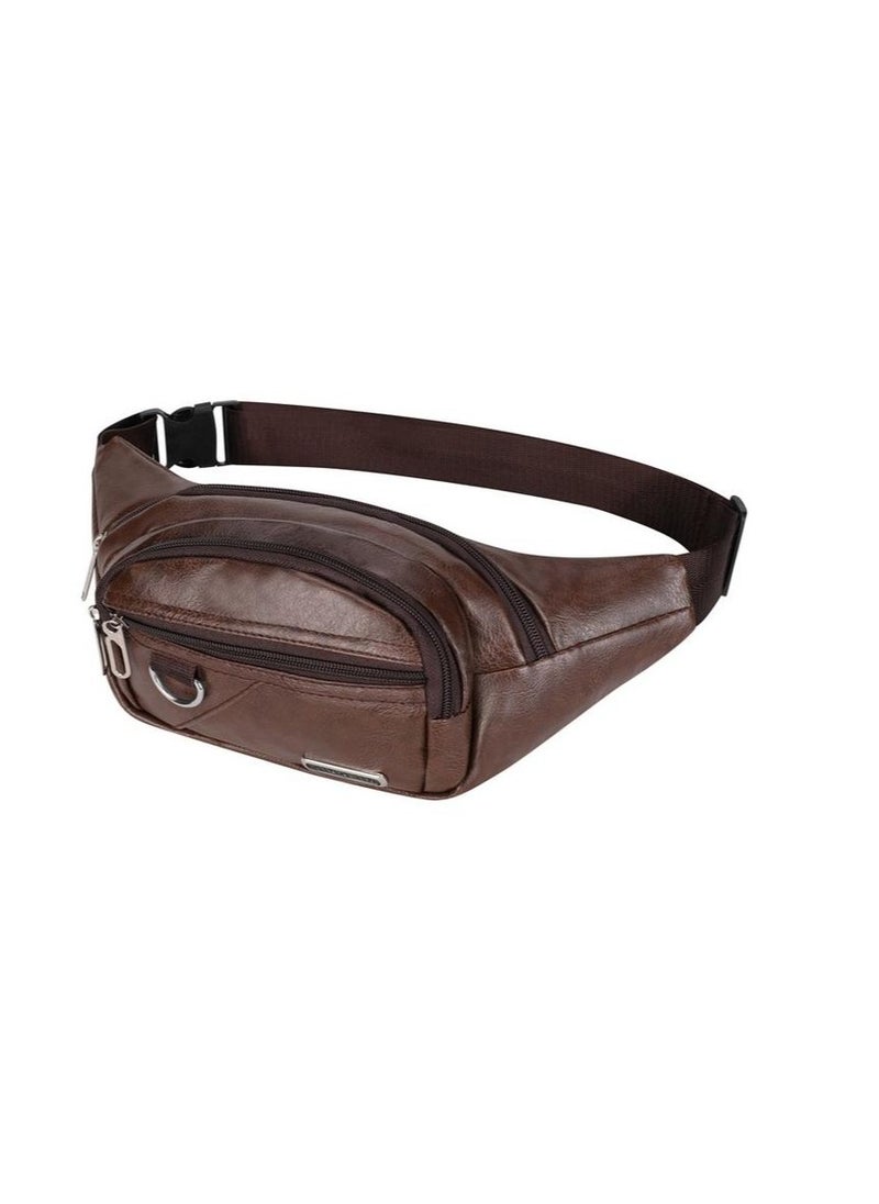 MYK - Leather Large Pack Crossbody Sling Backpack Waterproof Hip Belt Bag Waist Bag By Maximize Wear Genuine Waist Pouch Travel Haj Umrah - Brown - Image 1