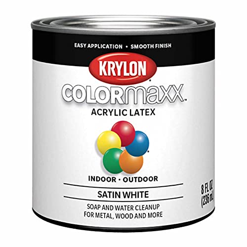 KRYLON طلاء أكريليك لاتكس كرايلون K05615007 COLORmaxx للدهان بالفرشاة للاستخدام الداخلي/الخارجي، ½ باينت، أبيض ساتان - Image 1
