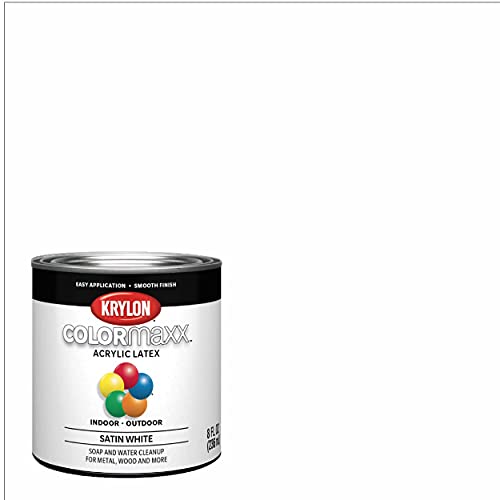 KRYLON طلاء أكريليك لاتكس كرايلون K05615007 COLORmaxx للدهان بالفرشاة للاستخدام الداخلي/الخارجي، ½ باينت، أبيض ساتان - Image 2