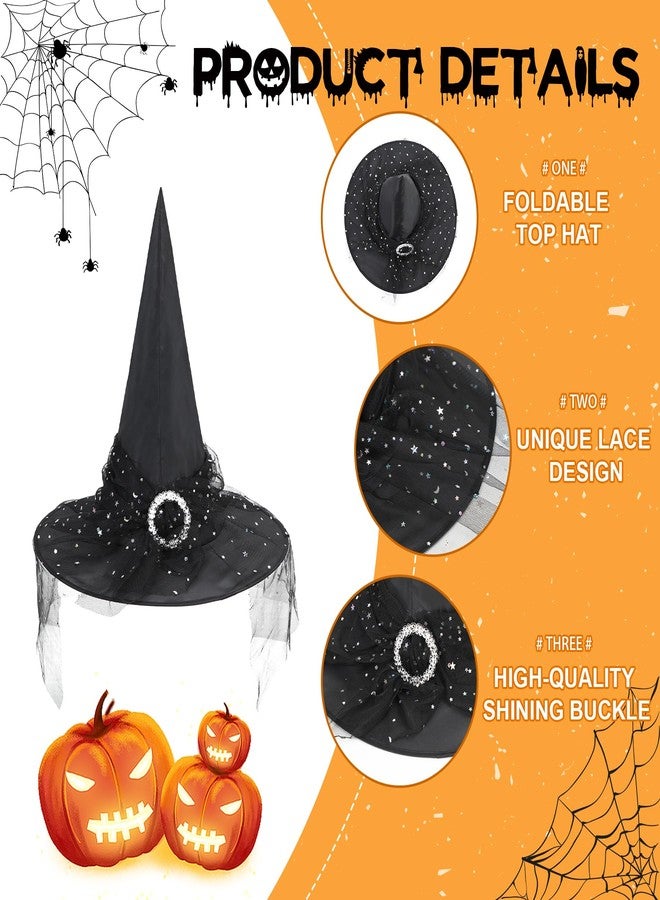 Zando Kids Witch Hat for Women Girls Halloween Party Decoration - Black Lace Witches Hat for Outdoor Hanging - One Size - Image 3