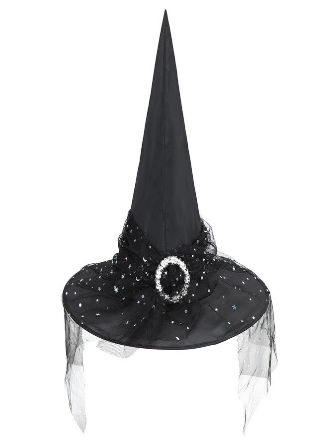 Zando Kids Witch Hat for Women Girls Halloween Party Decoration - Black Lace Witches Hat for Outdoor Hanging - One Size - Image 1