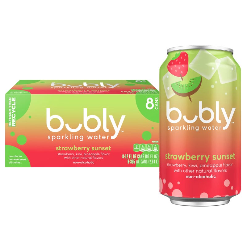 bubly Sparkling Water Strawberry Sunset Zero Sugar  Zero Calories 12 Fl Oz Cans Pack of 8 - Image 3