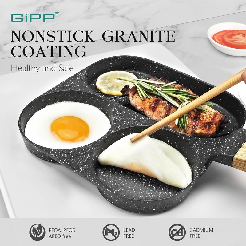 Egg Frying Pan, Pancake Pan Granite Nonstick 3 Hole Frying Egg Omelette Skillet for Breakfast, Grey - Image 5