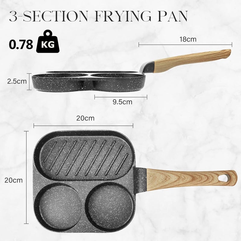 Egg Frying Pan, Pancake Pan Granite Nonstick 3 Hole Frying Egg Omelette Skillet for Breakfast, Grey - Image 2