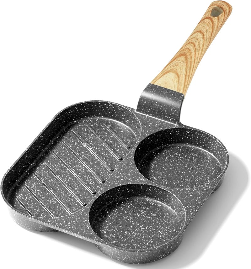 Egg Frying Pan, Pancake Pan Granite Nonstick 3 Hole Frying Egg Omelette Skillet for Breakfast, Grey - Image 1