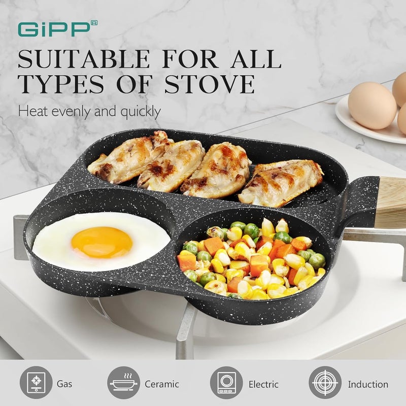 Egg Frying Pan, Pancake Pan Granite Nonstick 3 Hole Frying Egg Omelette Skillet for Breakfast, Grey - Image 4