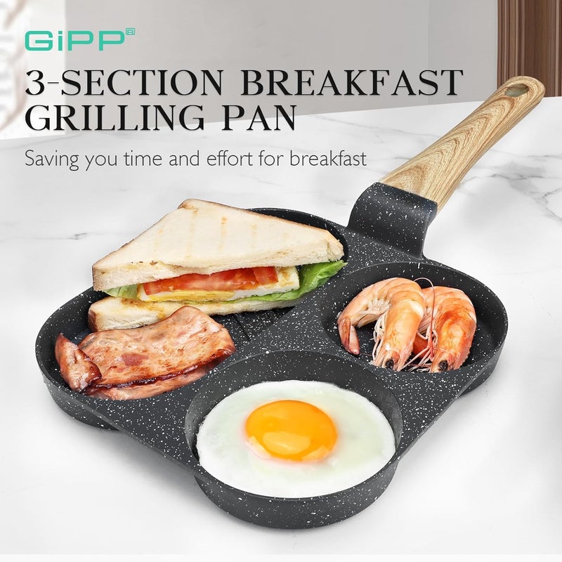 Egg Frying Pan, Pancake Pan Granite Nonstick 3 Hole Frying Egg Omelette Skillet for Breakfast, Grey - Image 3