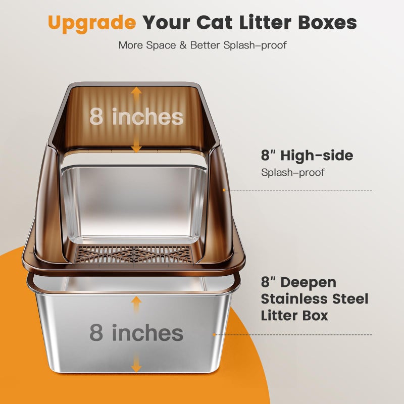 Tripamin 15â€ XL Stainless Steel Cat Litter Box Enclosure, XXL Stainless Steel High Sides with Lid, Extra Large Metal Cat Litter Box (Translucent Brown, XX-Large) - Image 3