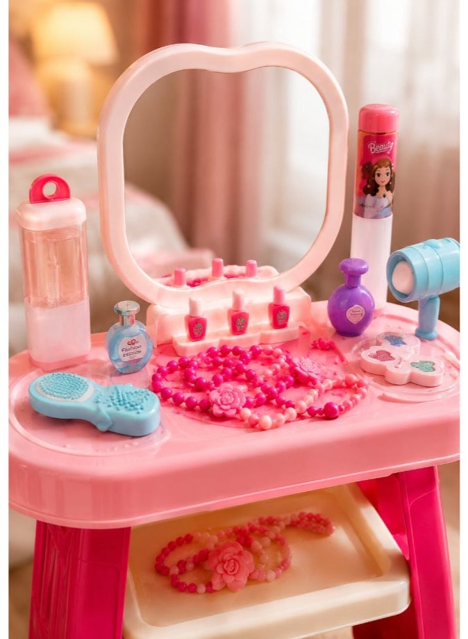 DAT Princess Beauty Vanity Playset with Tri-Fold Mirror & Stool, 26-Piece Deluxe Dressing Table for Girls Ages 3+ - Image 5