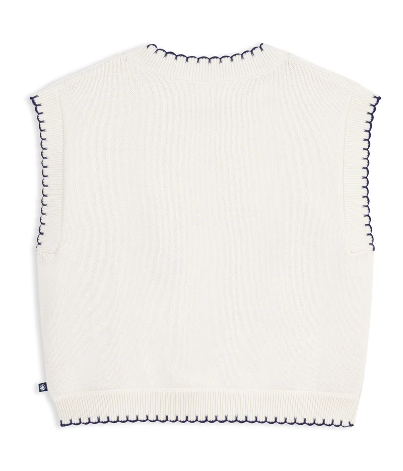 Petit Bateau Children's Sleeveless Wool And Cotton Cable-Knit Jumper