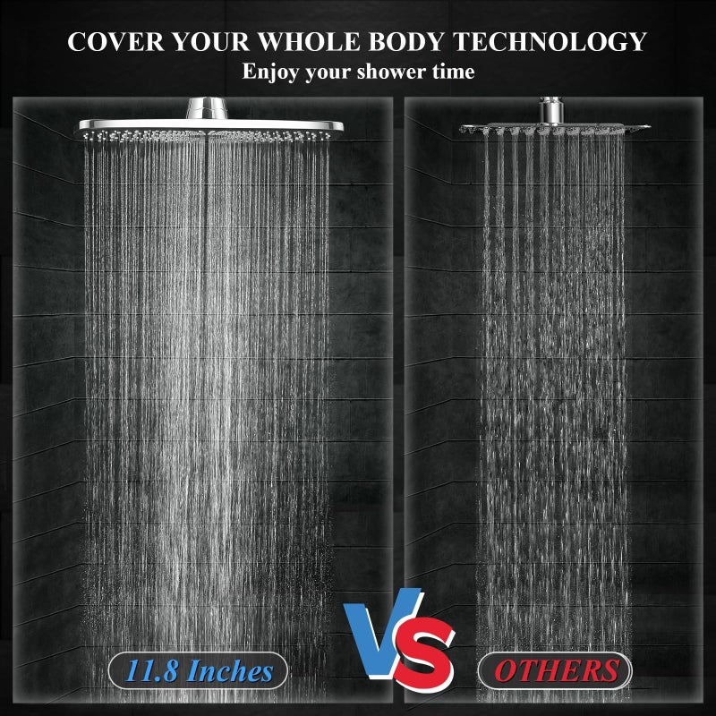 Veken High Pressure Rain Shower Head Combo with Extension Arm- Wide Showerhead with 6 Handheld Water Spray - Adjustable Dual Shower with Anti-Clog Nozzles - Silver Chrome - Image 2