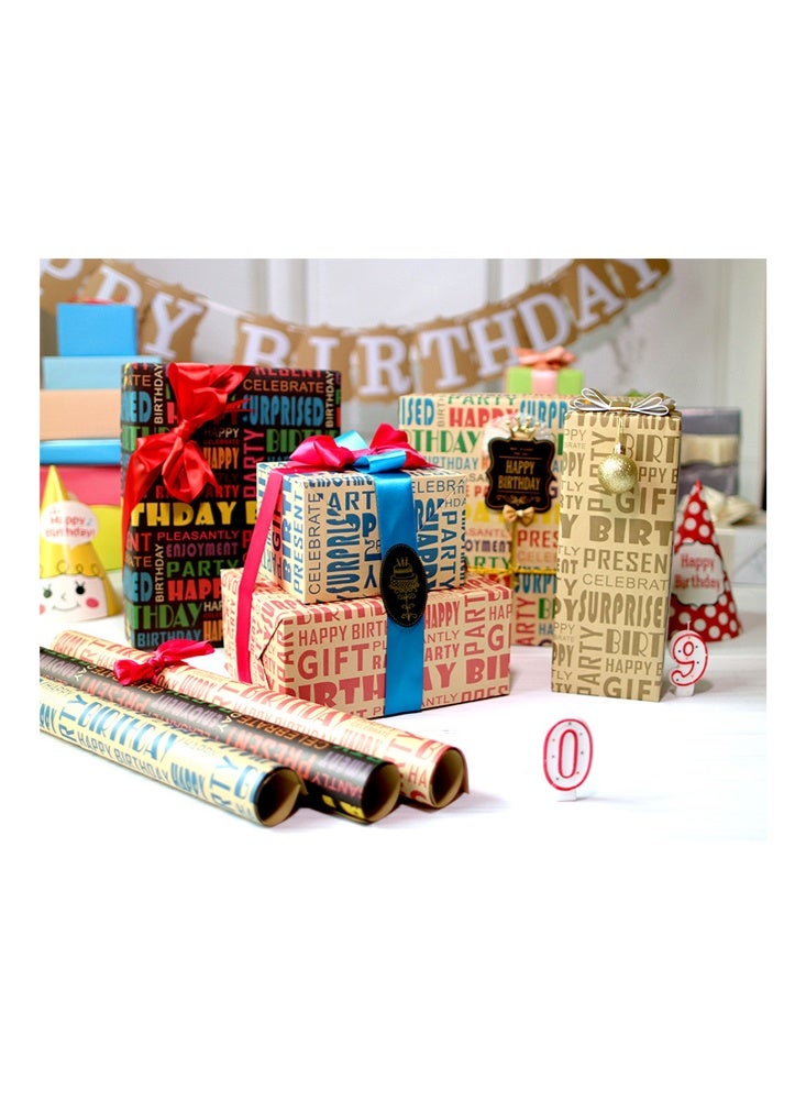 زيمي ورق هدايا كرافت سميك بطابع عيد ميلاد سعيد، ١٠ ورقات | ورق تغليف هدايا بعبارات إنجليزية، ٧٠×٥٠ سم | ورق تغليف هدايا إبداعي لحفلات أعياد الميلاد، ورق كرافت أصفر متين، مادة صديقة للبيئة - Image 3