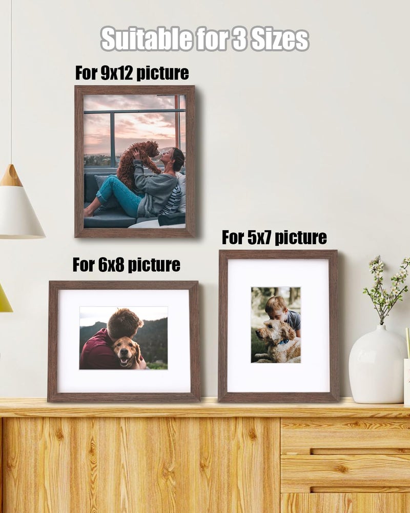 Egofine 8x10 Picture Frame Made of Solid Wood with Plexiglass  Display Pictures 4x6/5x7 with Mat or 8x10 Without Mat for Tabletop and Wall Mounting  Rustic Brown - Image 4