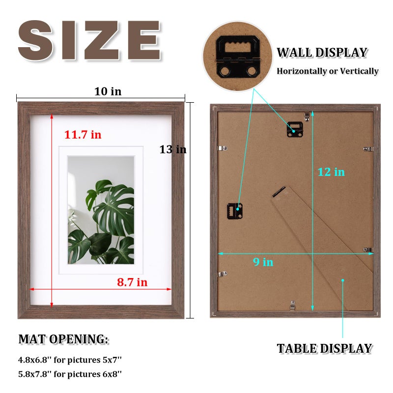 Egofine 8x10 Picture Frame Made of Solid Wood with Plexiglass  Display Pictures 4x6/5x7 with Mat or 8x10 Without Mat for Tabletop and Wall Mounting  Rustic Brown - Image 2