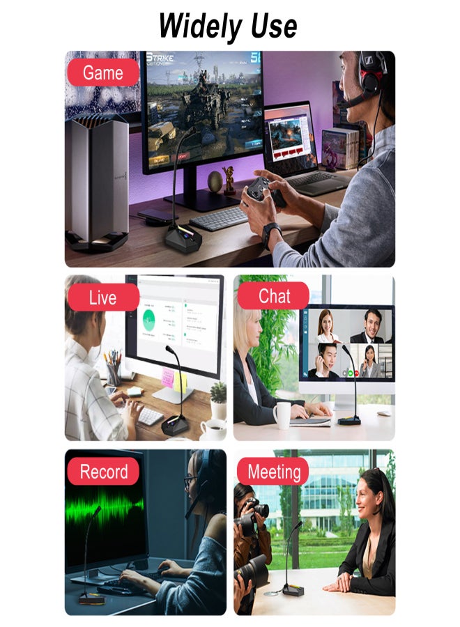 SADA MK01 USB Desk Microphone Plug& Play Professional 360 Degree Omnidirectional Microphone with RGB LED Light Desktop Condenser Mic for Recording Living Gaming - Image 3