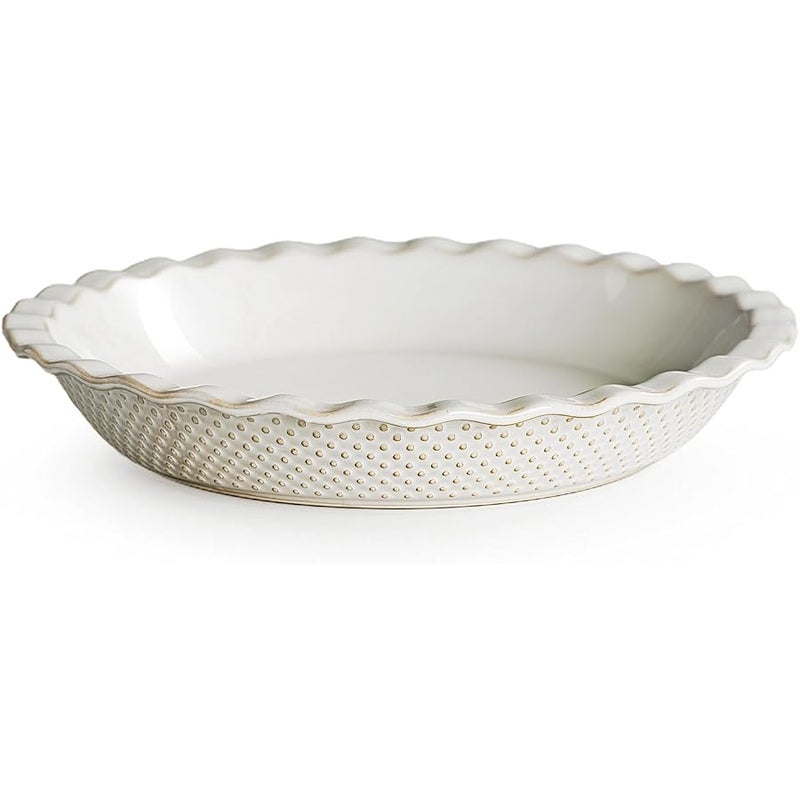 getstar Ceramic Pie Pan, 9 inch Pie Dish for Baking, Non-Stick, Oven & Dishwasher Safe, Farmhouse Decor Quiche Baking Dish, Pie Plate, Deep Dish Pie Pan (Embossed Dots) - Image 1