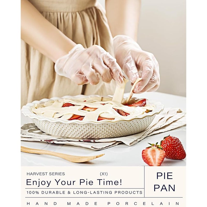 getstar Ceramic Pie Pan, 9 inch Pie Dish for Baking, Non-Stick, Oven & Dishwasher Safe, Farmhouse Decor Quiche Baking Dish, Pie Plate, Deep Dish Pie Pan (Embossed Dots) - Image 2