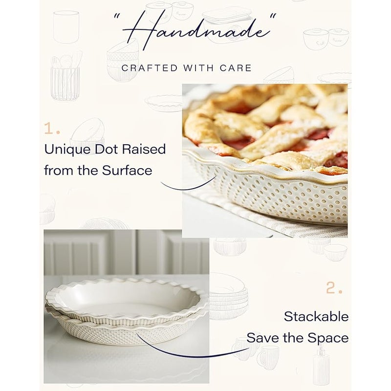 getstar Ceramic Pie Pan, 9 inch Pie Dish for Baking, Non-Stick, Oven & Dishwasher Safe, Farmhouse Decor Quiche Baking Dish, Pie Plate, Deep Dish Pie Pan (Embossed Dots) - Image 3