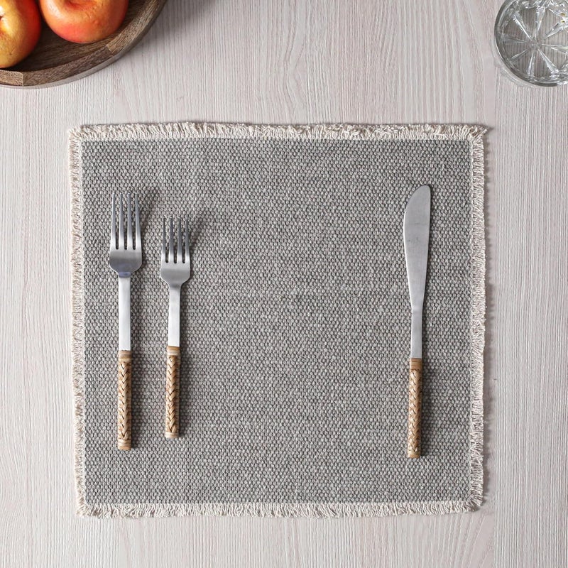 Hausattire Hausattire Cotton Frayed Placemats Set of 6 Dining Table 14x14 Inch  Rustic Farmhouse Boho Washable Placemat for Outdoor Parties BBQs Everyday Use Holiday Special Occasions Nubby Cotton  Grey  - Image 4