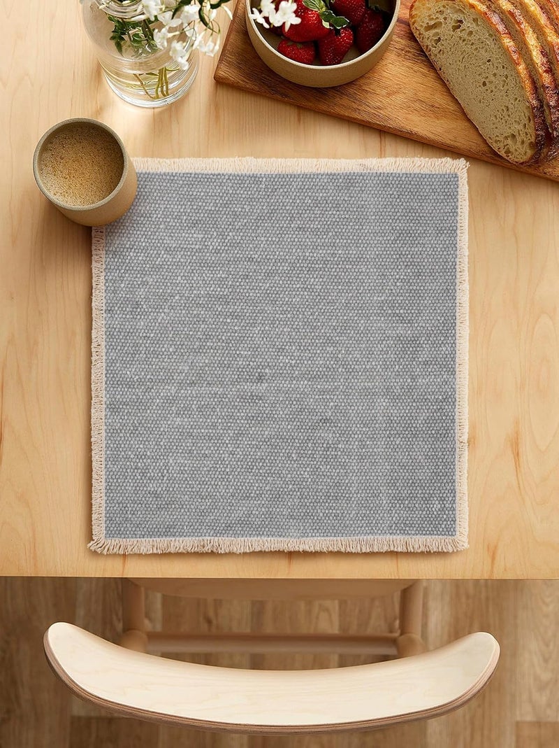 Hausattire Hausattire Cotton Frayed Placemats Set of 6 Dining Table 14x14 Inch  Rustic Farmhouse Boho Washable Placemat for Outdoor Parties BBQs Everyday Use Holiday Special Occasions Nubby Cotton  Grey  - Image 2