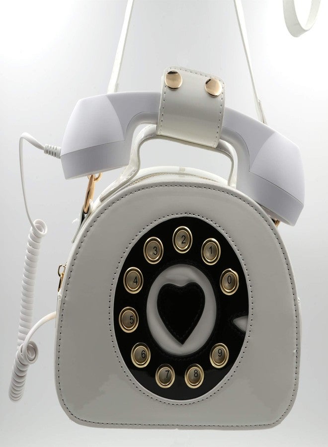 QiMing Retro dial telephone Crossbody Shoulder Bag,Pu Movable microphone Purse for Women, A-white - Image 2