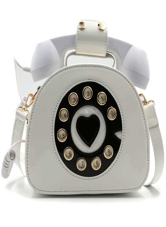 QiMing Retro dial telephone Crossbody Shoulder Bag,Pu Movable microphone Purse for Women, A-white - Image 1
