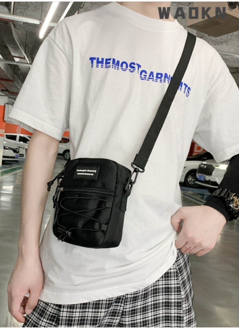 WAOKN - Student Korean Style Retro Trendy Shoulder Bag, Cool Personality Crossbody Bag Messenger Bag for Teenagers, College Student Workwear Drawstring Letter Tote Bag Carry Bags Hiking Daypack (Black) - Image 1