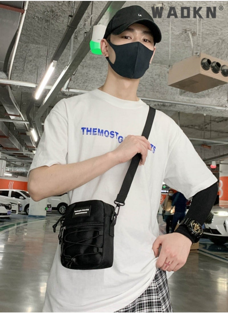 WAOKN - Student Korean Style Retro Trendy Shoulder Bag, Cool Personality Crossbody Bag Messenger Bag for Teenagers, College Student Workwear Drawstring Letter Tote Bag Carry Bags Hiking Daypack (Black) - Image 1