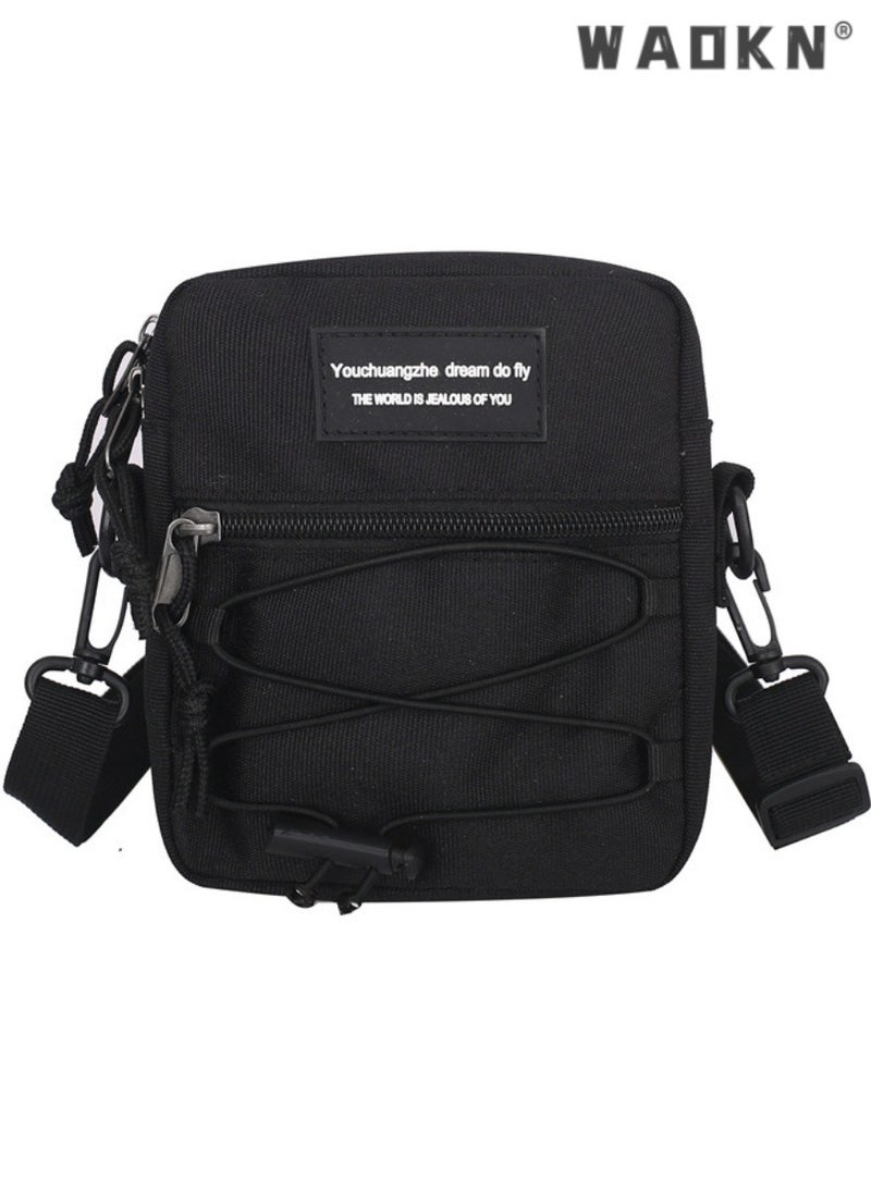 WAOKN - Student Korean Style Retro Trendy Shoulder Bag, Cool Personality Crossbody Bag Messenger Bag for Teenagers, College Student Workwear Drawstring Letter Tote Bag Carry Bags Hiking Daypack (Black) - Image 1