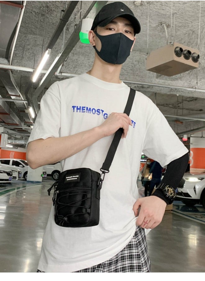 WAOKN - Student Korean Style Retro Trendy Shoulder Bag, Cool Personality Crossbody Bag Messenger Bag for Teenagers, College Student Workwear Drawstring Letter Tote Bag Carry Bags Hiking Daypack (Black) - Image 1