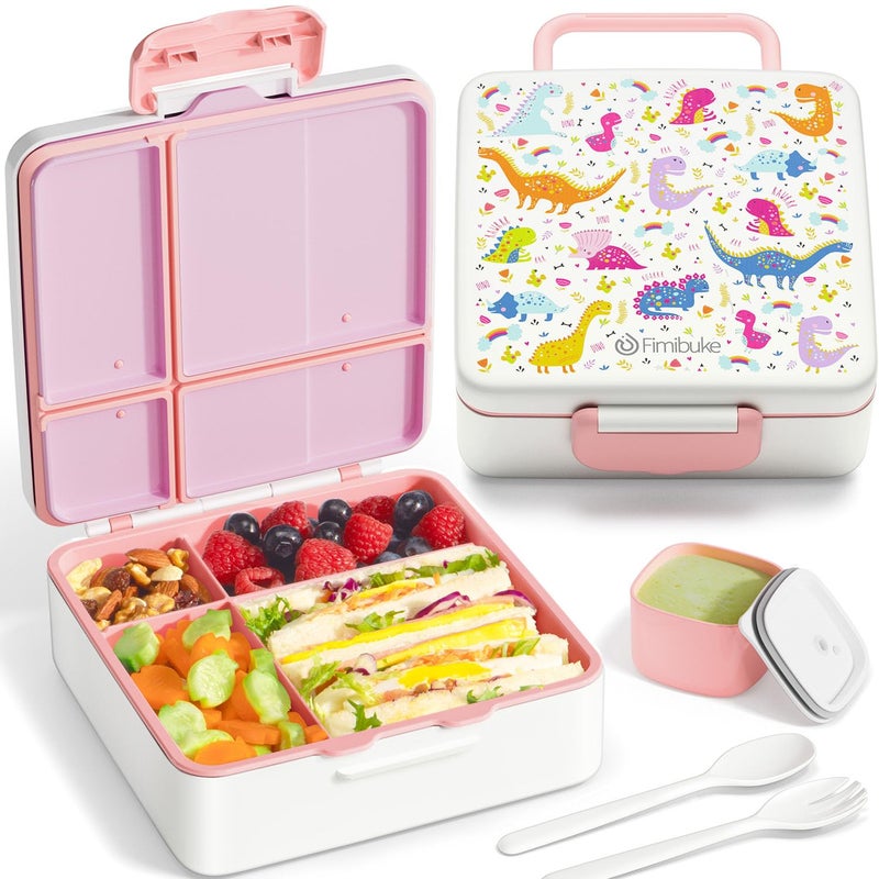 Fimibuke Bento Lunch Box for Kids Leak Proof Toddler Bento Box with 4 Compartments BPA Free Dishwasher Safe Lunch Container with Utensils Ideal Portion Sizes for Ages 312 Girls Boys for School