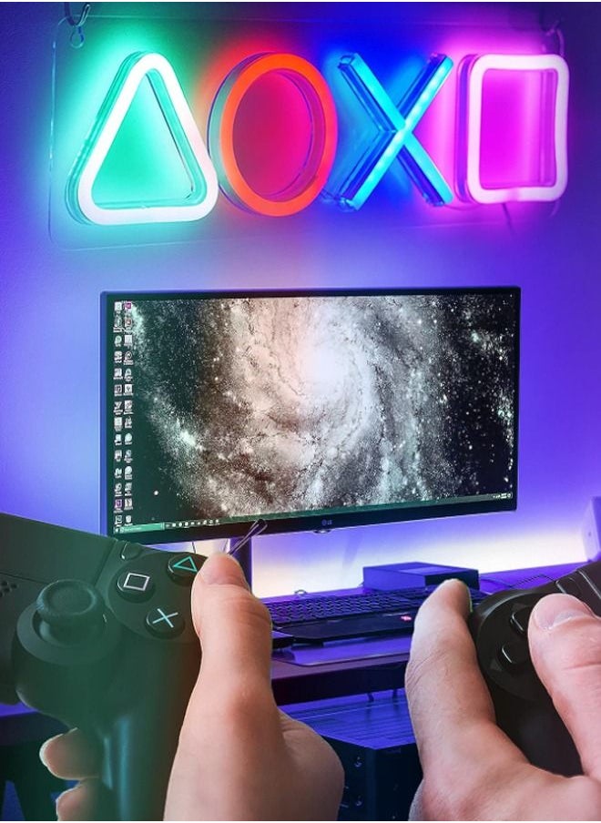 اكسوبلا أضواء نيون LED مع مفتاح يعمل بالطاقة USB، شكل أيقونة اللعبة نيون لألعاب بلاي ستيشن لايت أيقونة الألعاب / غرفة النوم / ديكور الحائط، لغرفة ألعاب PS5 / غرفة المعيشة / غرفة الرياضة الإلكترونية  - Image 1