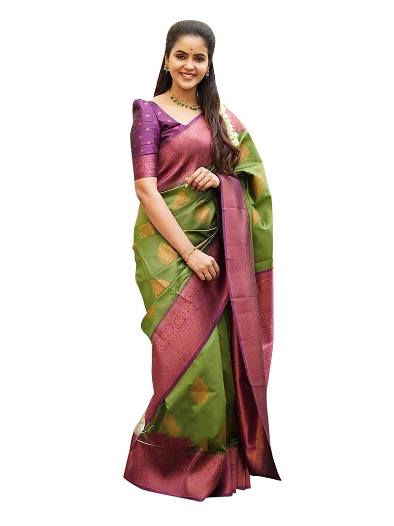Shiv Textiles Womens Banarasi Silk Saree with Blouse Perfect for Every Occasion Green - Image 2