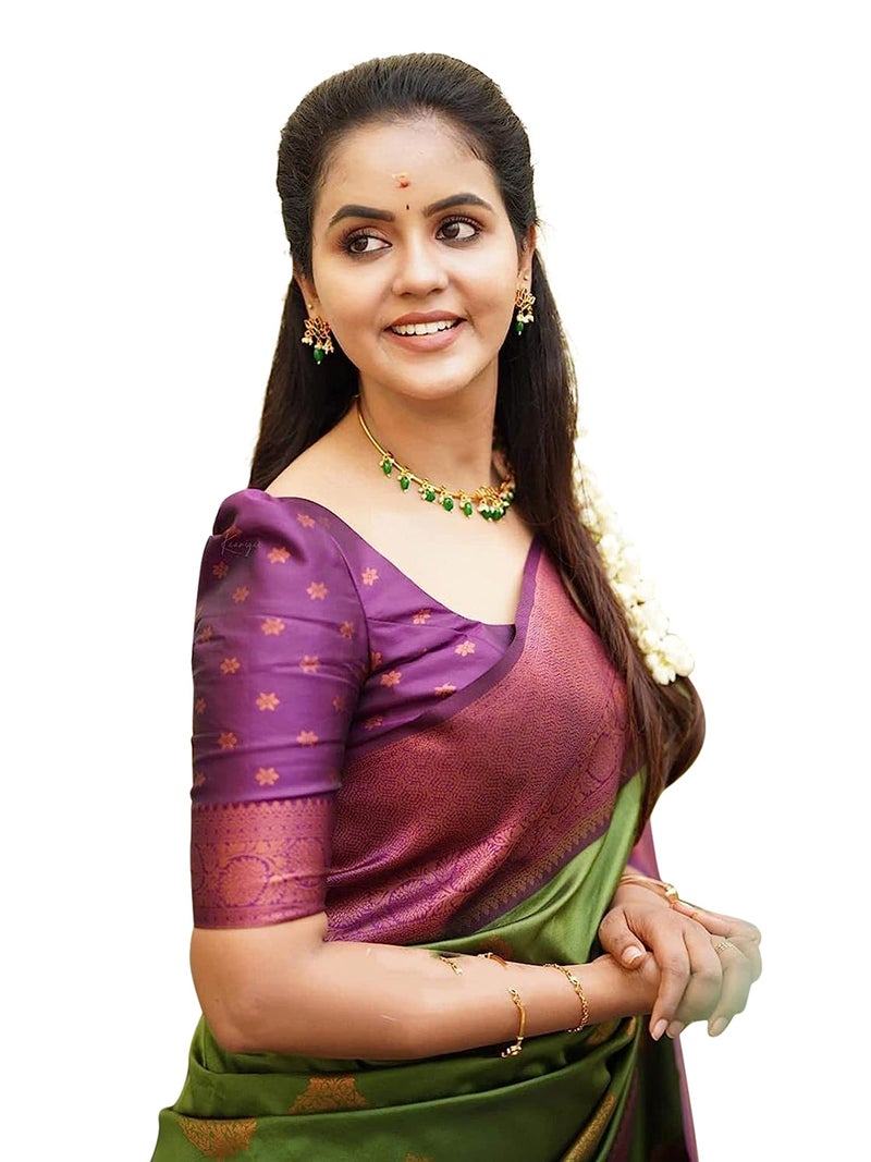 Shiv Textiles Womens Banarasi Silk Saree with Blouse Perfect for Every Occasion Green - Image 5