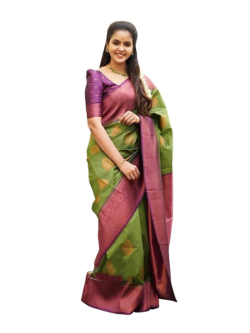 Shiv Textiles Womens Banarasi Silk Saree with Blouse Perfect for Every Occasion Green - Image 1