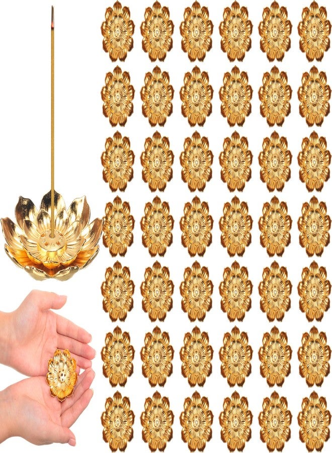 Layhit حامل بخور Layhit مكون من 60 قطعة، هدايا ديوالي بالجملة، 5.5 سم/2.16 بوصة، هدايا تذكارية لطقوس البوجا ونافاراتري، حامل أعواد بخور زهرة اللوتس الذهبية، مصنوع من سبائك الزنك، مانع لتسرب الرماد. - Image 1