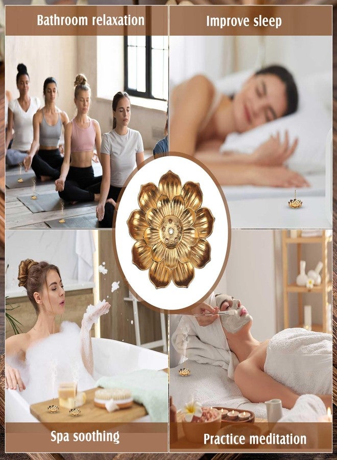 Layhit حامل بخور Layhit مكون من 60 قطعة، هدايا ديوالي بالجملة، 5.5 سم/2.16 بوصة، هدايا تذكارية لطقوس البوجا ونافاراتري، حامل أعواد بخور زهرة اللوتس الذهبية، مصنوع من سبائك الزنك، مانع لتسرب الرماد. - Image 4