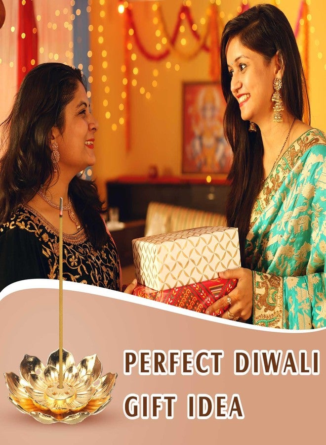 Layhit حامل بخور Layhit مكون من 60 قطعة، هدايا ديوالي بالجملة، 5.5 سم/2.16 بوصة، هدايا تذكارية لطقوس البوجا ونافاراتري، حامل أعواد بخور زهرة اللوتس الذهبية، مصنوع من سبائك الزنك، مانع لتسرب الرماد. - Image 3