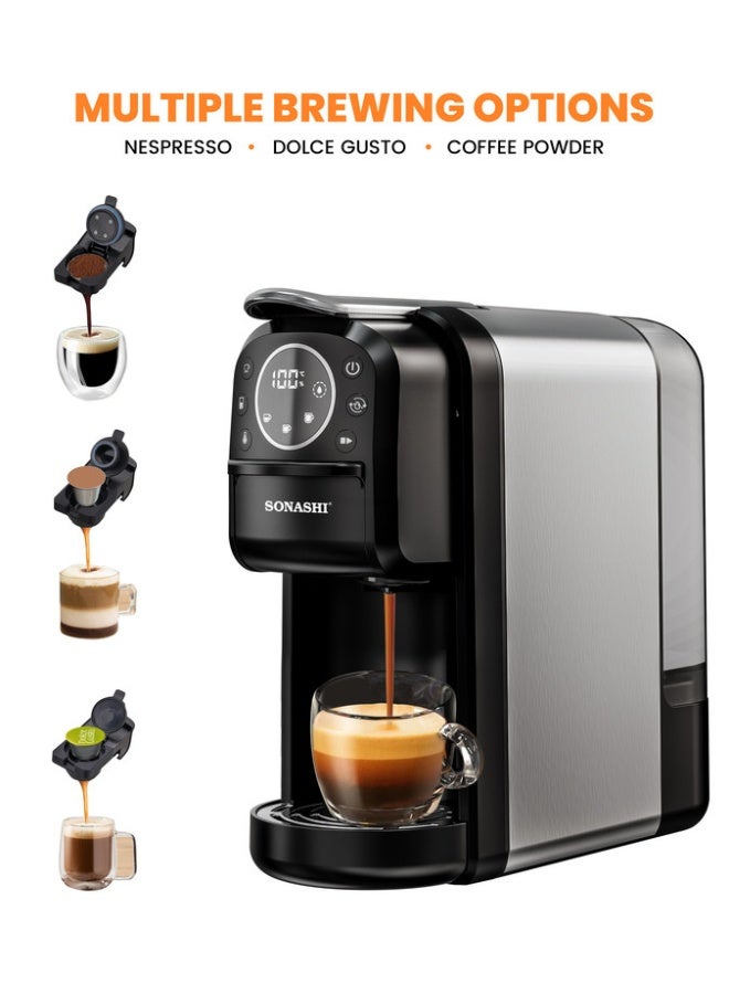 SONASHI Buy 3 in 1 Multi Capsule Coffee Machine and Get - 2 Slice Grill Maker | Digital Touch Coffee Maker with 2 Slice Grill Maker | Nespresso/Dolce Gusto/Coffee Powder Coffee Machine SCM-4984 + SGT-853N 700 ml 1400 W SCM-4984 + SWM-867 Black/Grey - Image 2