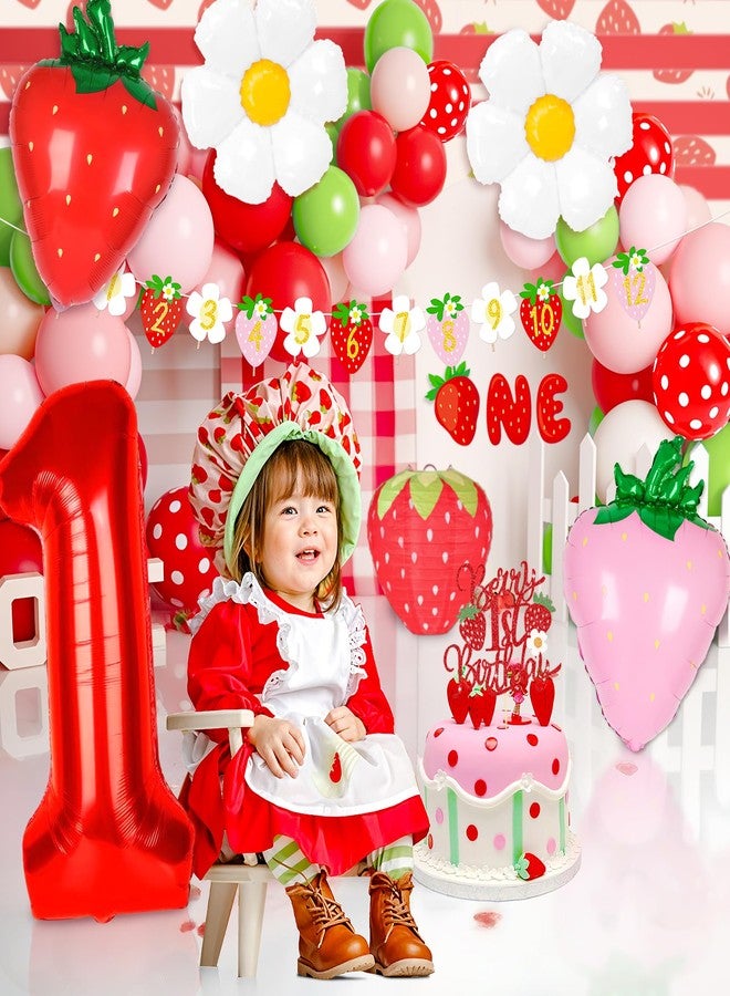 Kriyokiaa Berry First Birthday Decor Strawberry 1st Shortcake Birthday Decorations for Girls with Balloon Arch, Highchair Banner Strawberry Theme Backdrop, Photo Banner, Cake Topper - Image 3
