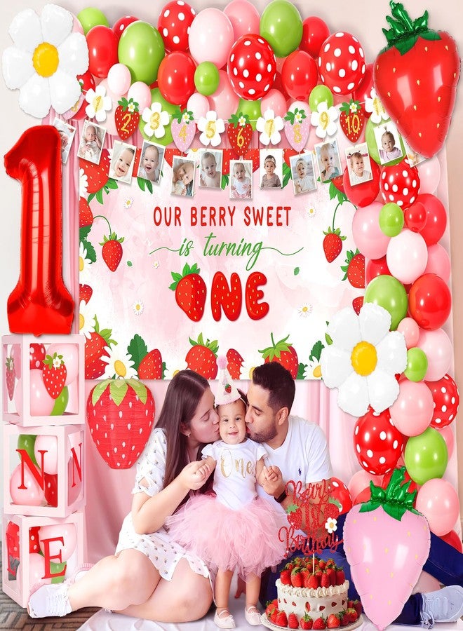Kriyokiaa Berry First Birthday Decor Strawberry 1st Shortcake Birthday Decorations for Girls with Balloon Arch, Highchair Banner Strawberry Theme Backdrop, Photo Banner, Cake Topper - Image 5