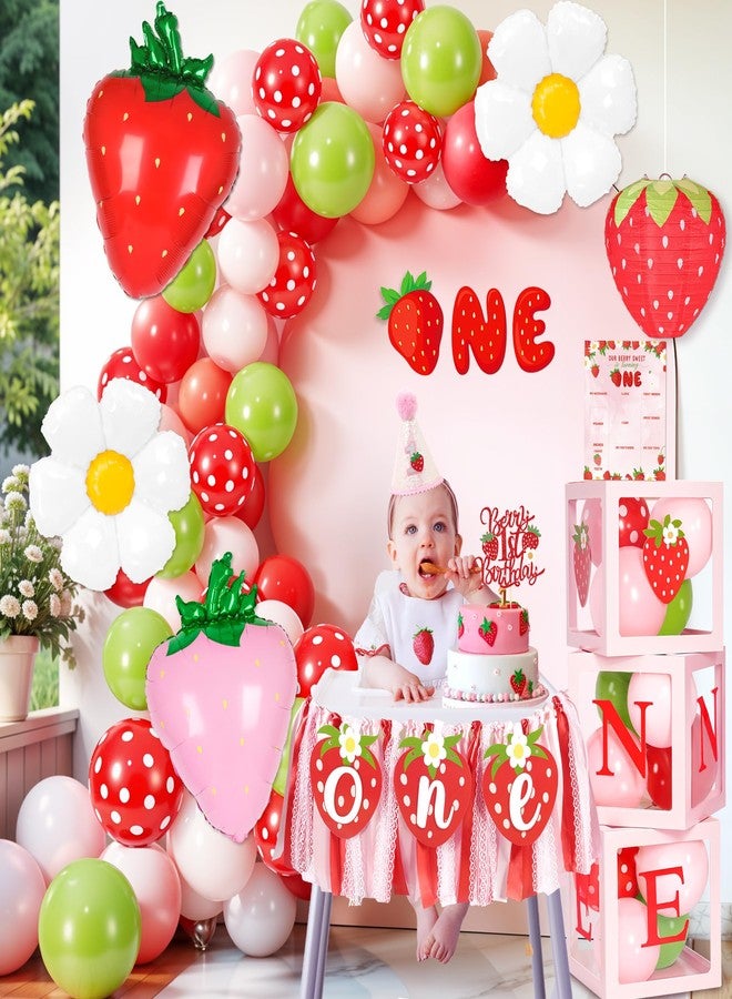 Kriyokiaa Berry First Birthday Decor Strawberry 1st Shortcake Birthday Decorations for Girls with Balloon Arch, Highchair Banner Strawberry Theme Backdrop, Photo Banner, Cake Topper - Image 4