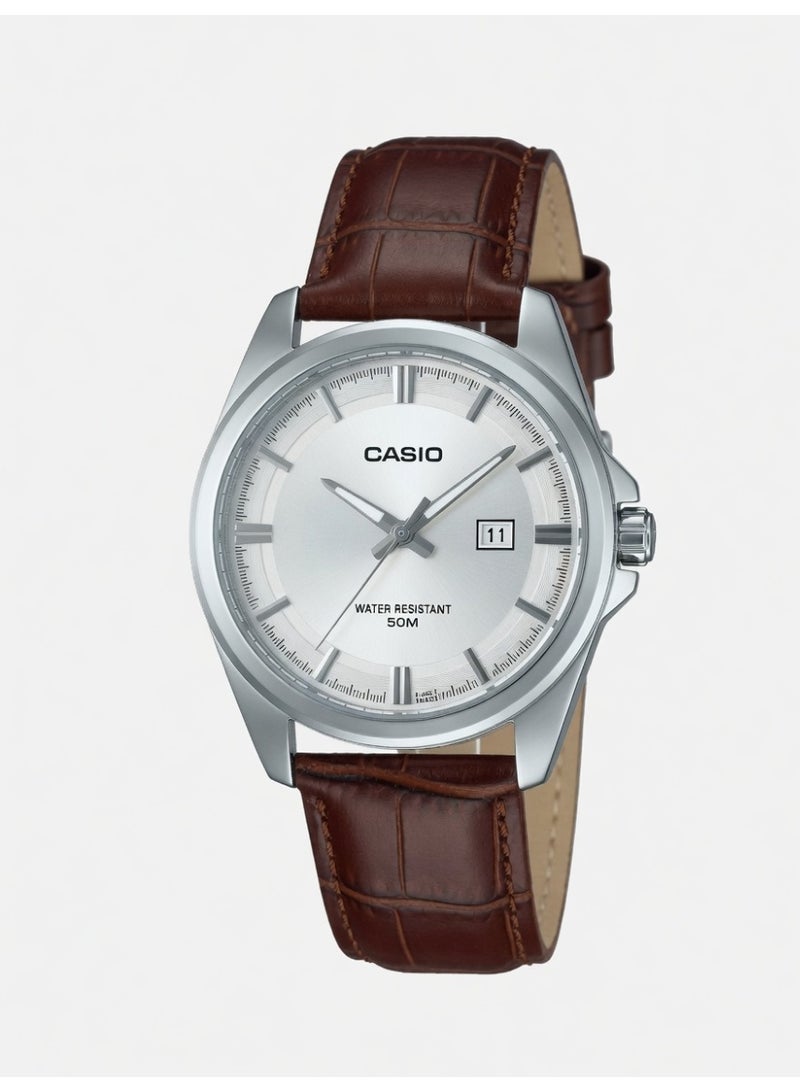 Casio Men's Enticer Analog Watch with Date Display and Brown Leather Strap - MTP-1302L-7BVDF