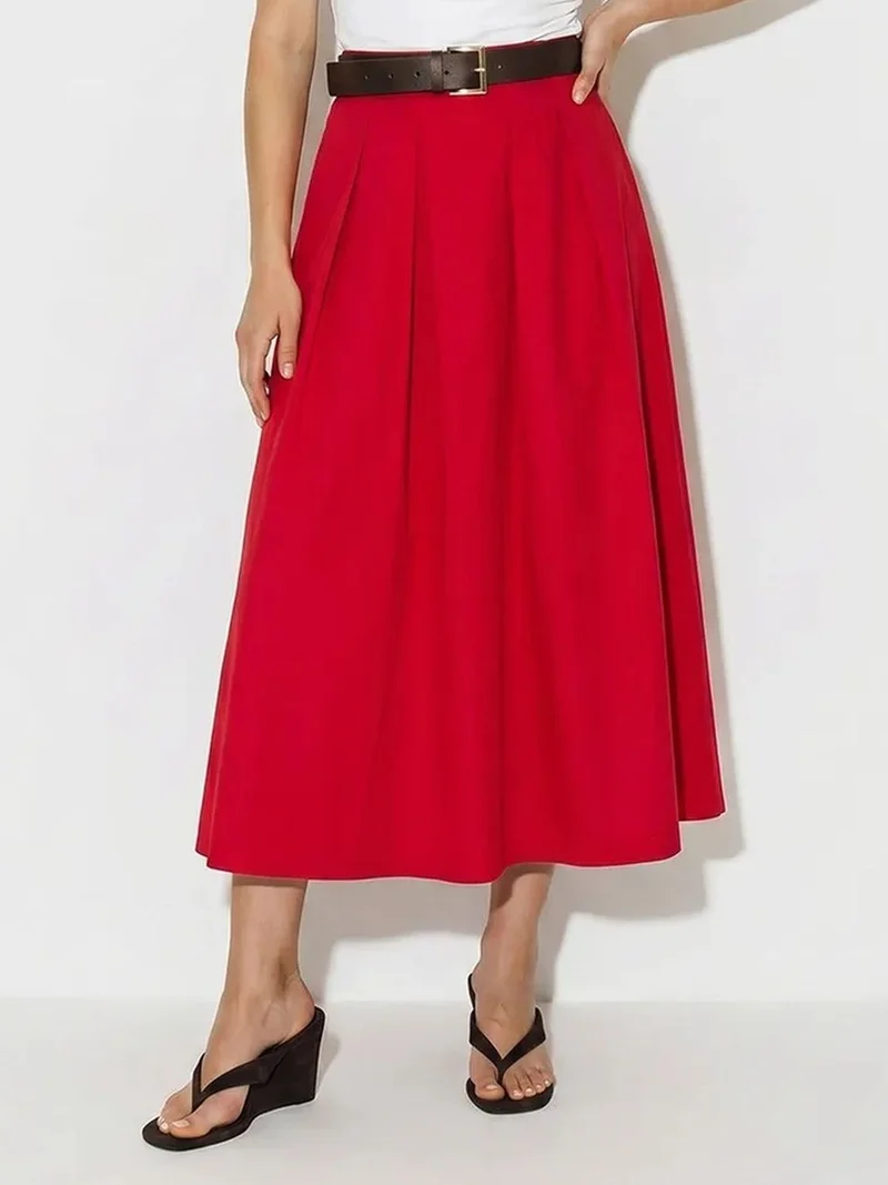Bianco Lucci LUCCI High-Waist Belted A-Line Maxi Skirt