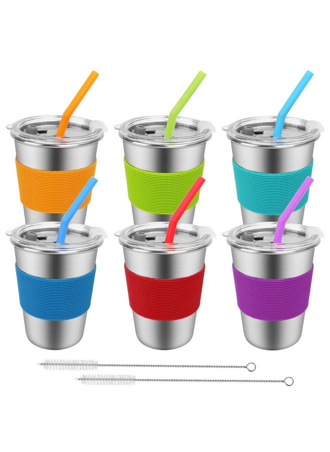 SSAWcasa - Spill Proof Cups for Kids, 6 Pack 12oz Stainless Steel Kids Cups with Straws and Lids, Unbreakable Toddler Tumbler Baby Water Drinking Glasses, Reusable Metal Smoothie Sippy Mug for Child Adult - Image 1