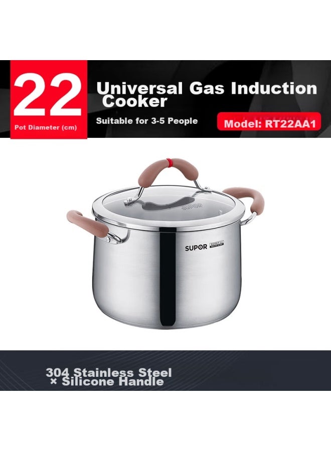 Supor Small Red Circle 304 Stainless Steel Soup Pot Core Color Series 22cm Compatible With Open Flame And Induction Cooktops Rt22aa1 - Image 1